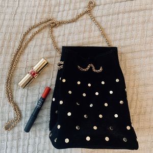 Black leather and gold studded crossbody bag